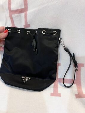 Prada⭐️Authentic Black Nylon Drawstring Mini Bucket Bag with Strap!